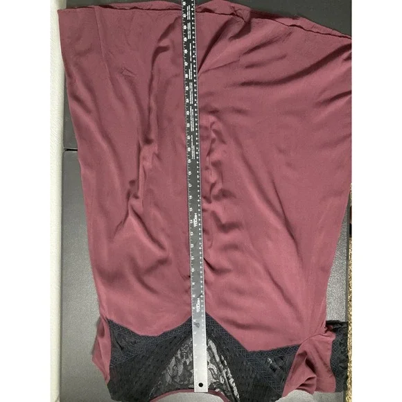 Express Blouse Womens Sz L Maroon Lace Sheer Relaxed Romantic‎ Peasant Boho - Picture 7 of 11